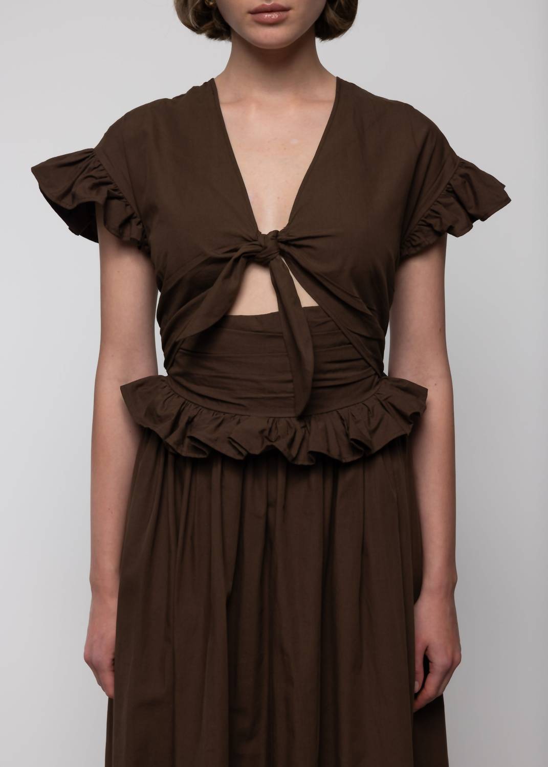 Maxikleid aus gestufter Baumwolle mit Schleife