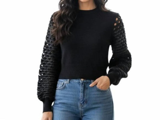 Women's Sequin Braided Long Sleeve Soft Sweater