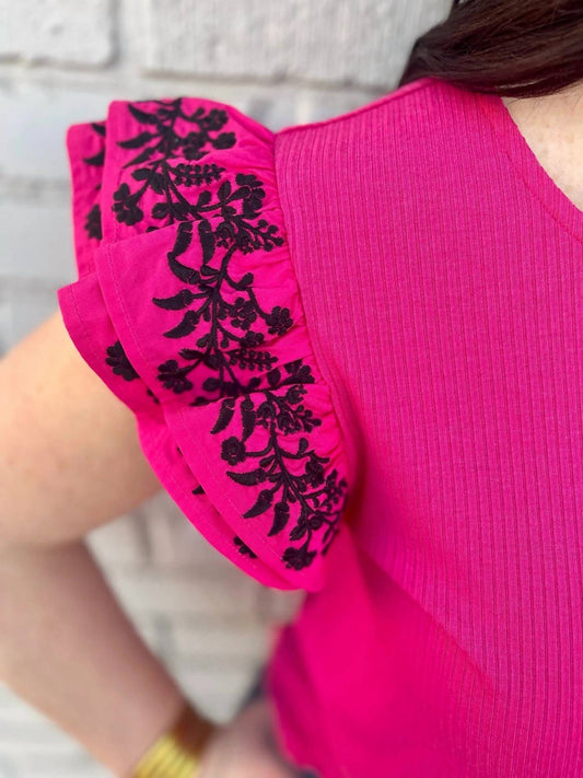 Embroidered Layered Sleeve Top