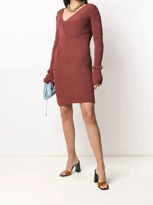 Asymmetrical V-Neck Sweater Dress