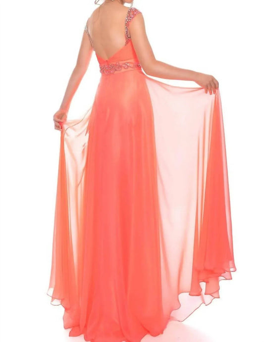 Handbesticktes Chiffon-Illusion-Ballkleid
