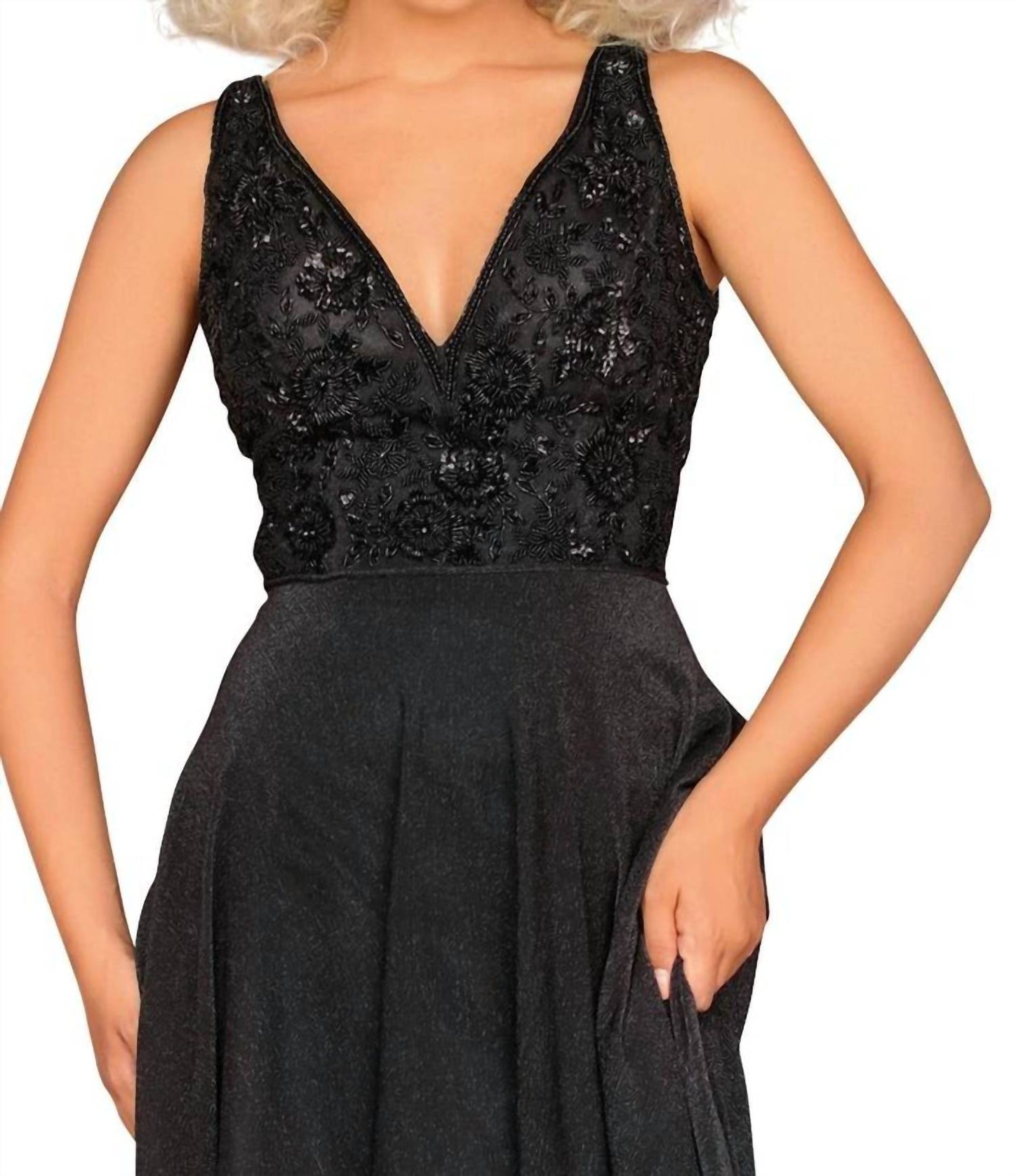 A-Linien-Abendkleid mit V-Ausschnitt