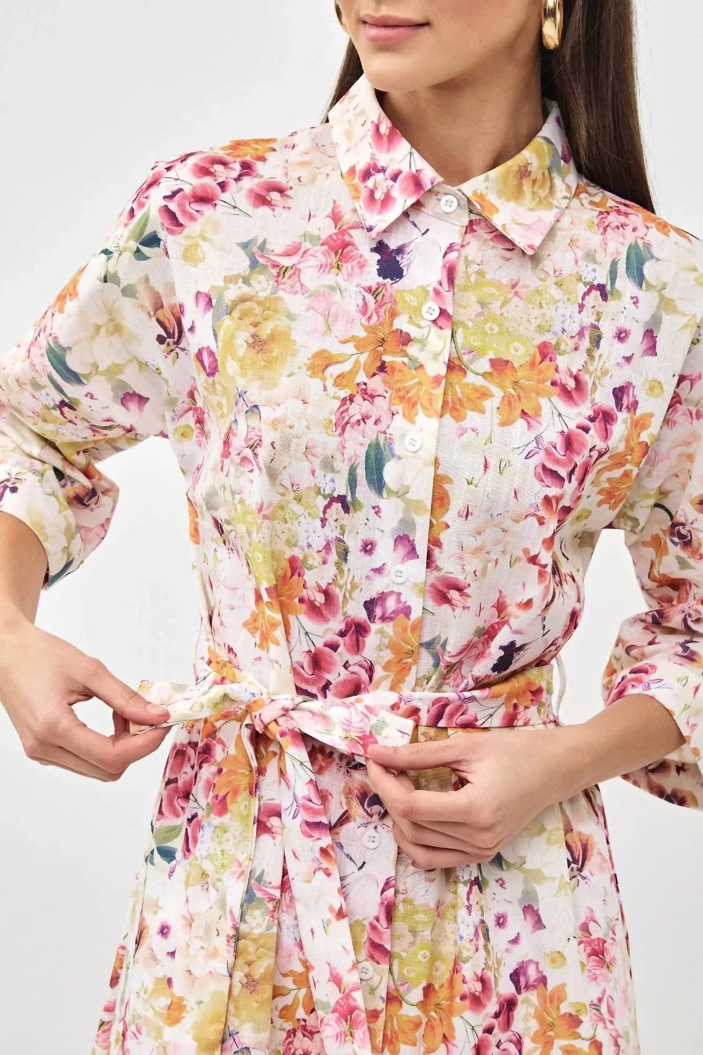 Floral Print Linen Maxi Dress