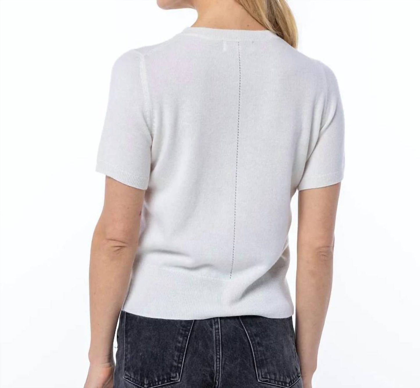 Kurzarm-Kaschmirpullover mit Rundhalsausschnitt