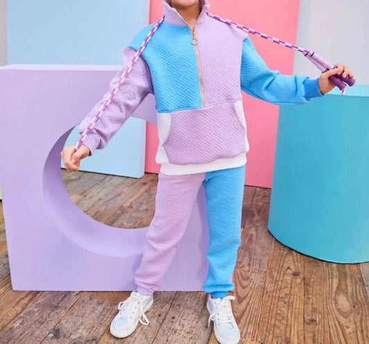Gesteppter Colorblock-Pullover für Kinder mit Gittermuster