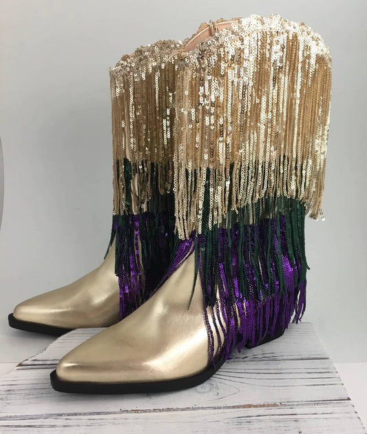Women's Mardi Gras Sequin Tassel Boots