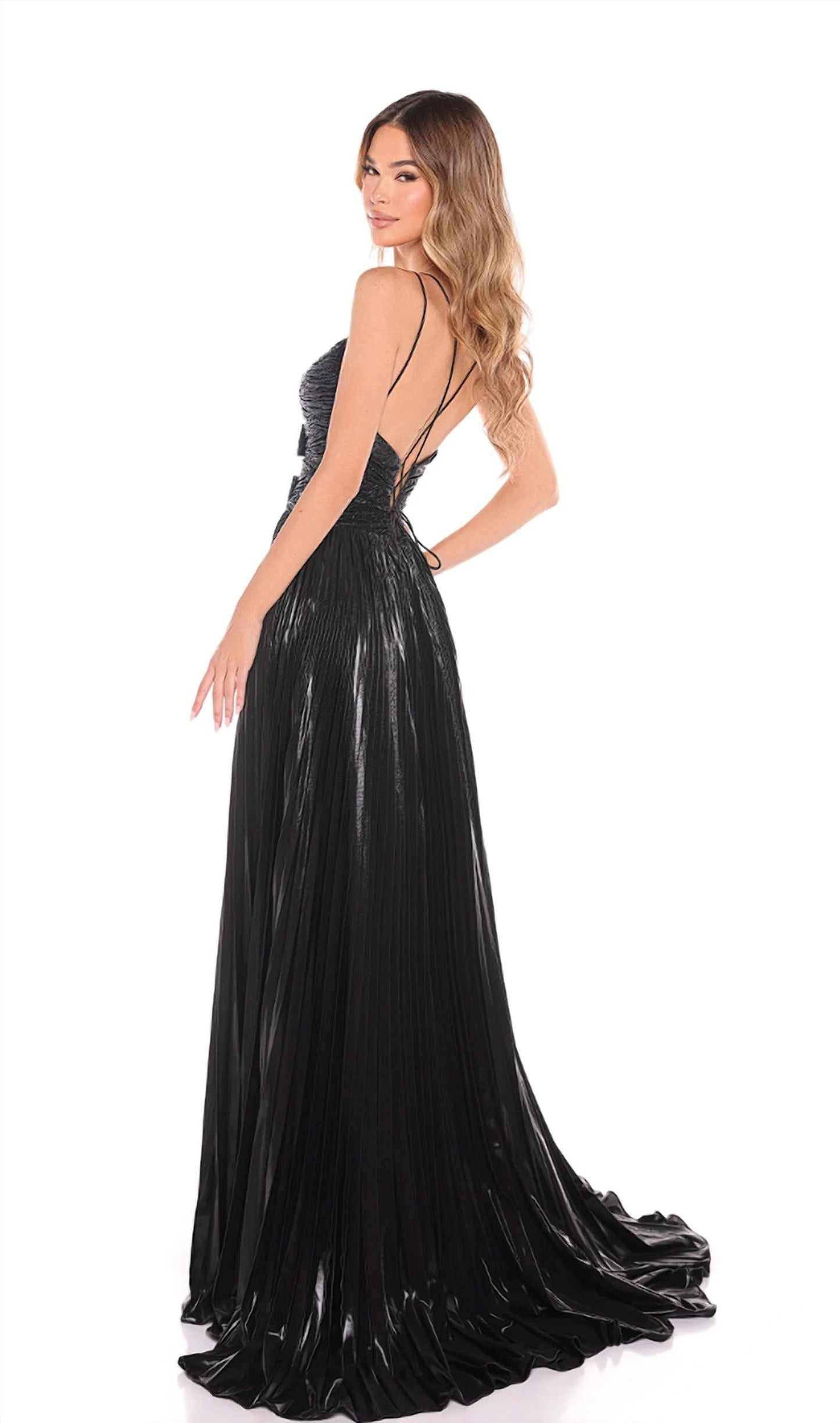 Metallic Cutout A-line Slit Gown