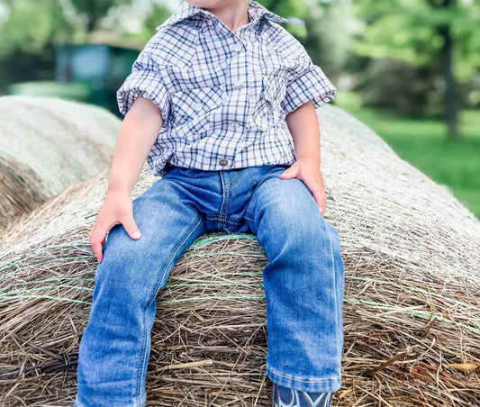Boys Youth Plaid Pattern Metal Snap Shirt