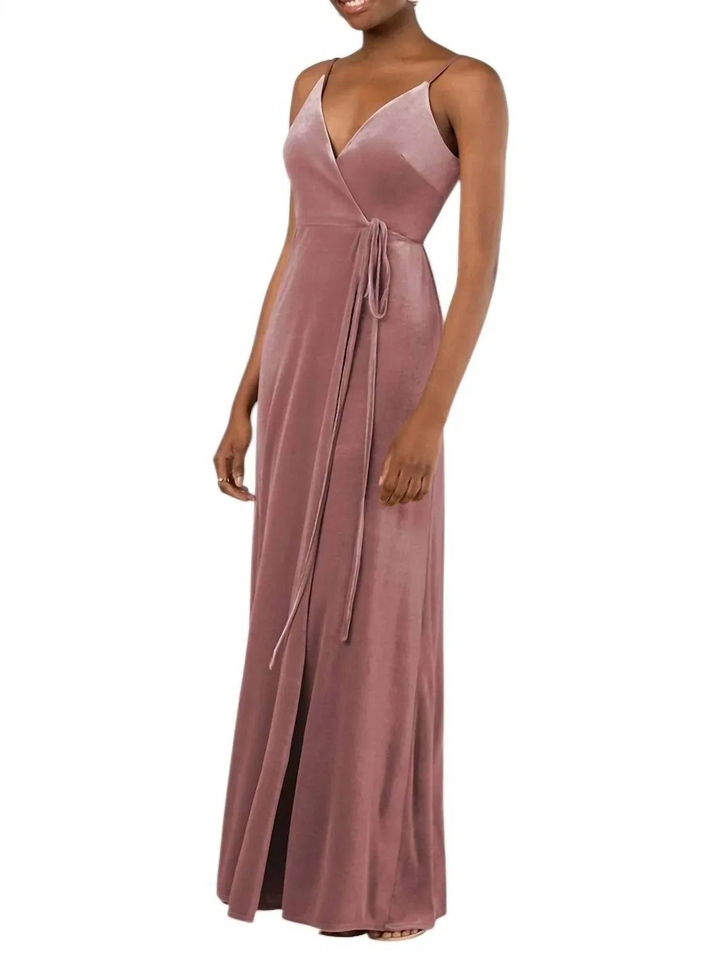 Romantic Velvet Floor-Length Bridesmaid Dress with Wrap Detail