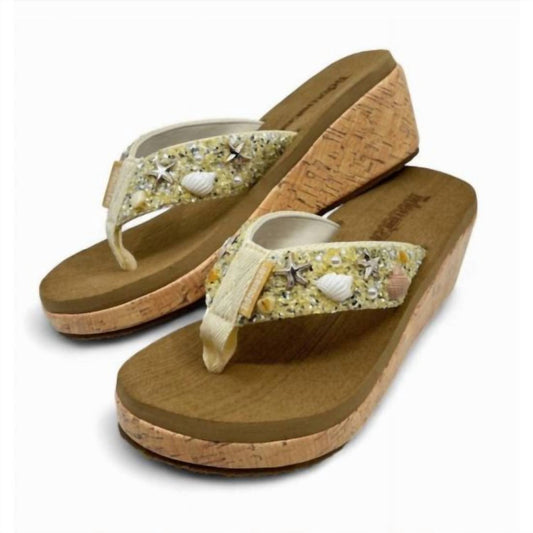Women's Seashell Embellished Comfort Wave Wedge Flip Flops