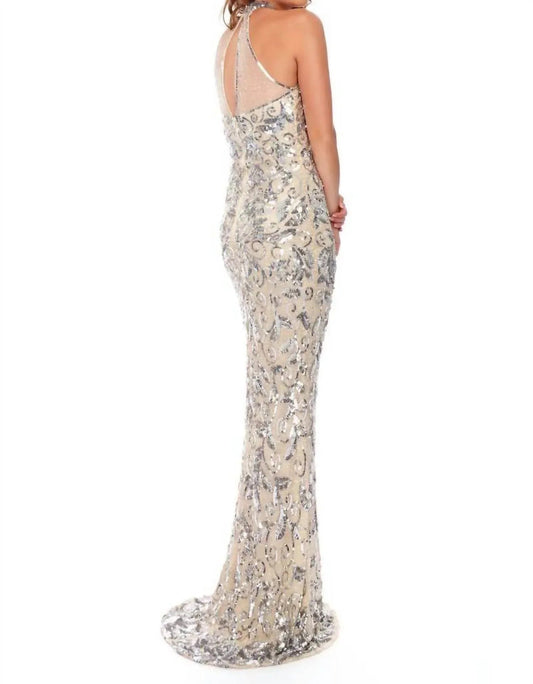 Abendkleid mit Neckholder, Illusion-Ausschnitt und Pailletten