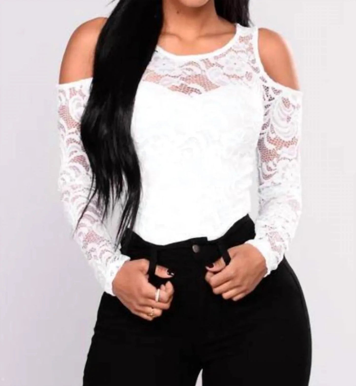 Lace Cold Shoulder Long Sleeve