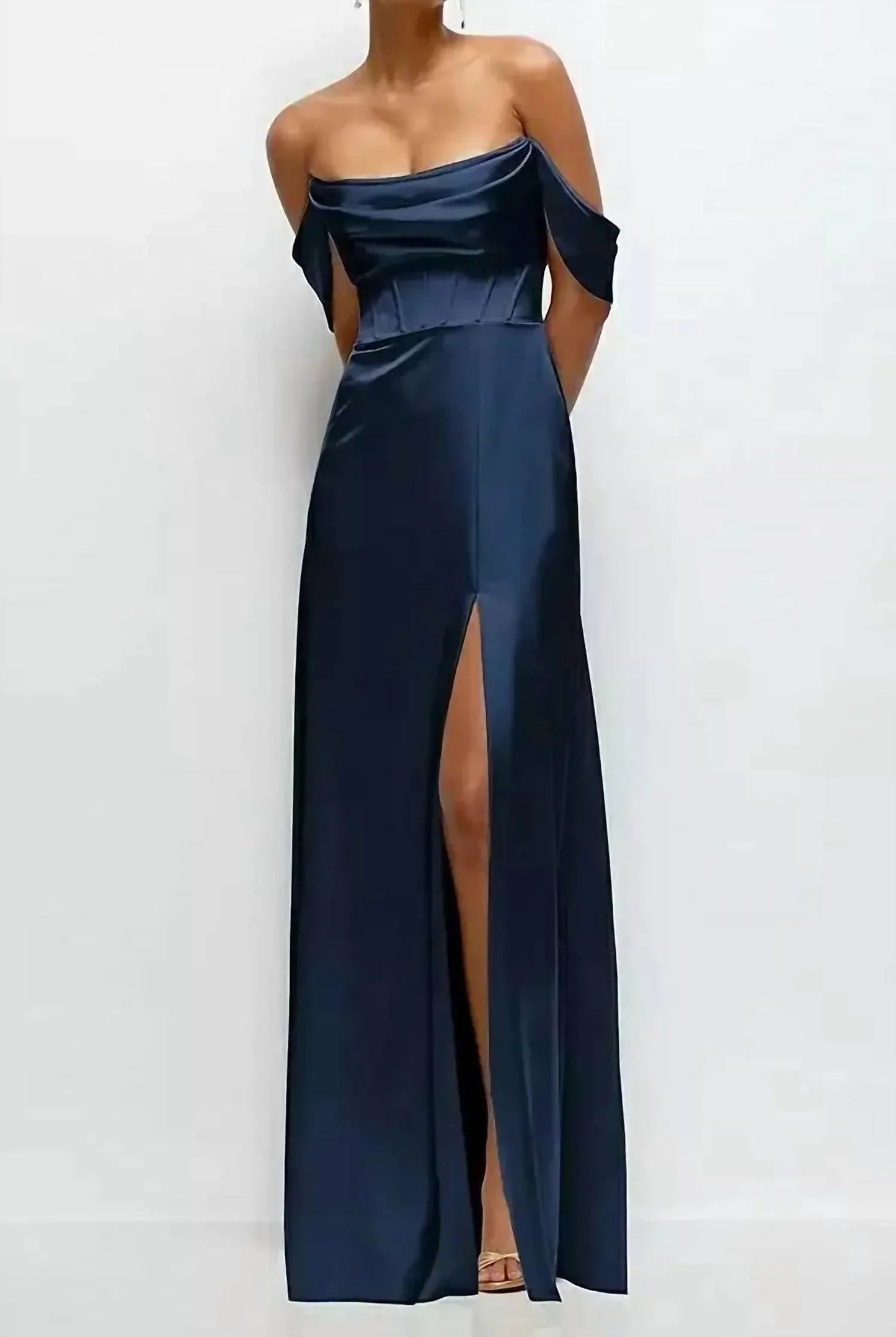 Satin Convertable Off-shoulder A-line Gown