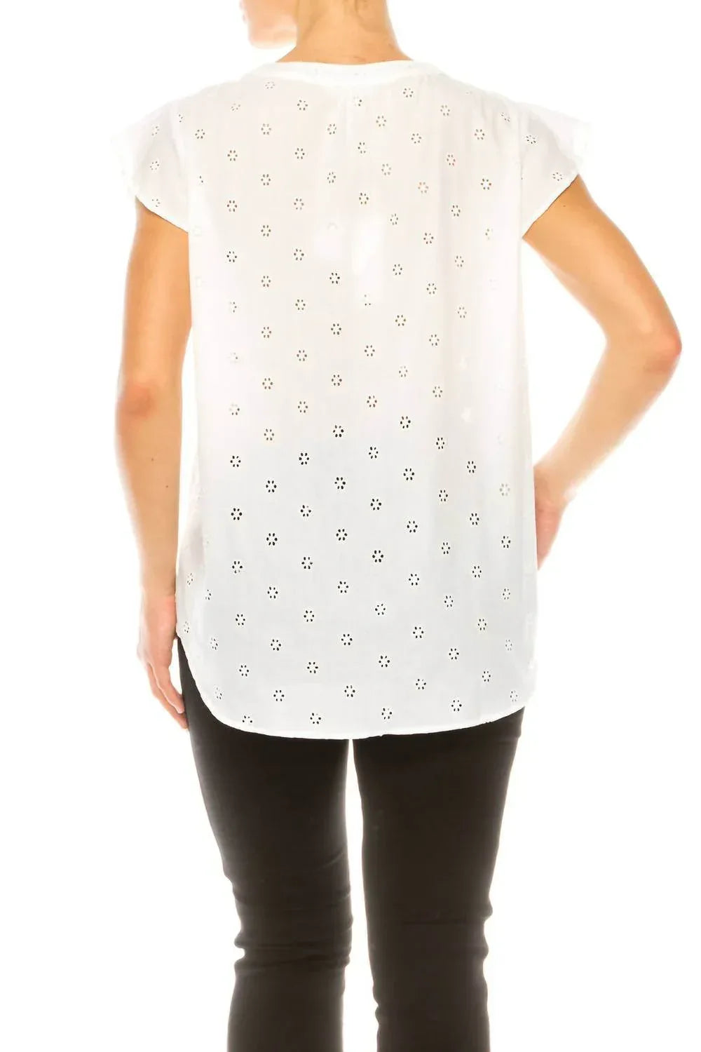 Floral Eyelet Cap Sleeve Top