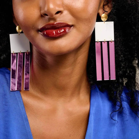 Women's Oversized Dangle Mirror 80's Earrings