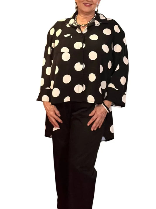 Collared Button-through Blouse With High-low Hem