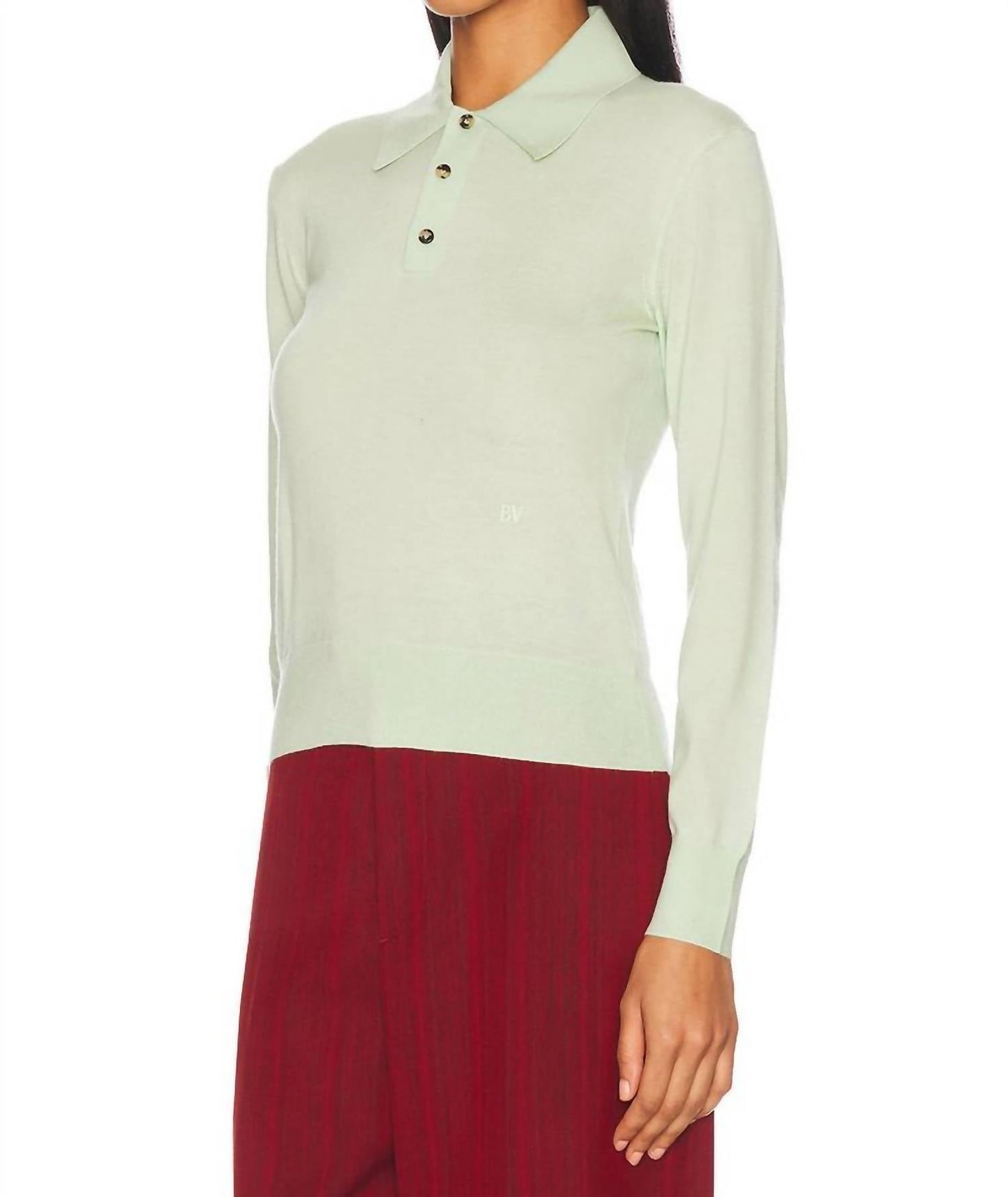 Feines Kaschmir Crop Polo besticktes Shirt