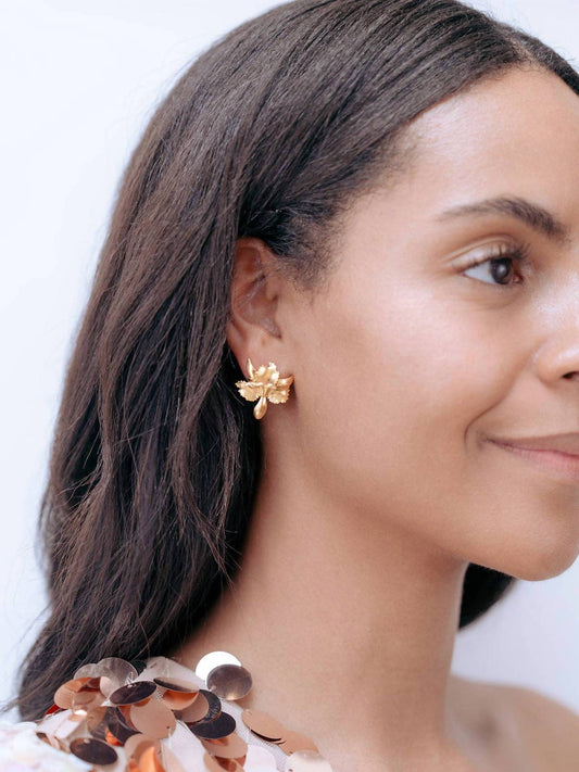 Women's Tiny Golden Orchid Earrings