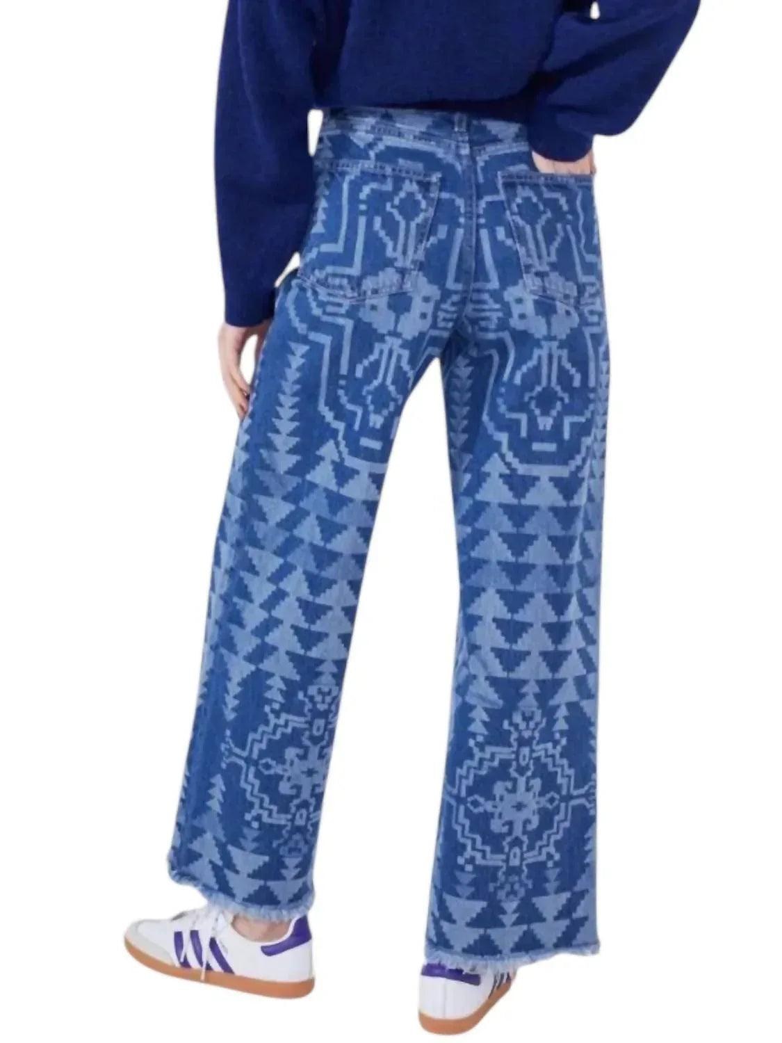 Laserbedruckte Cropped Wide Leg Jeans