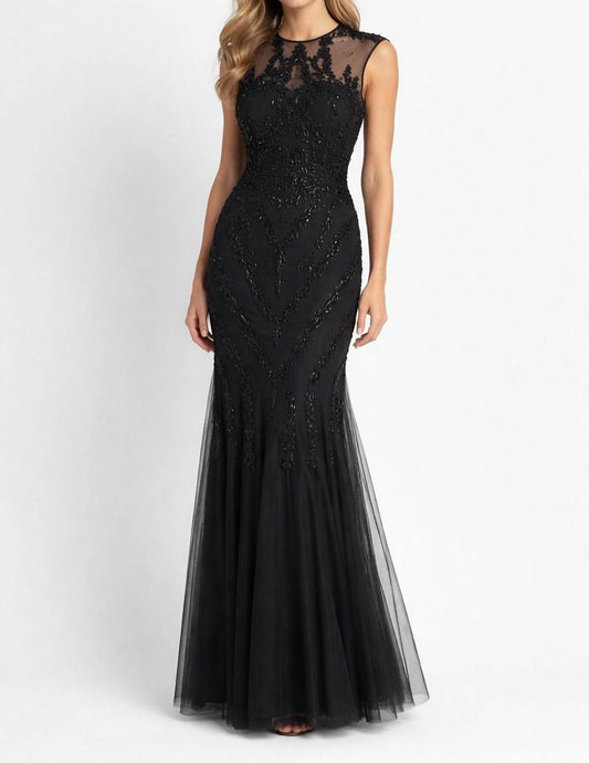 Abendkleid aus besticktem Illusions-Mesh