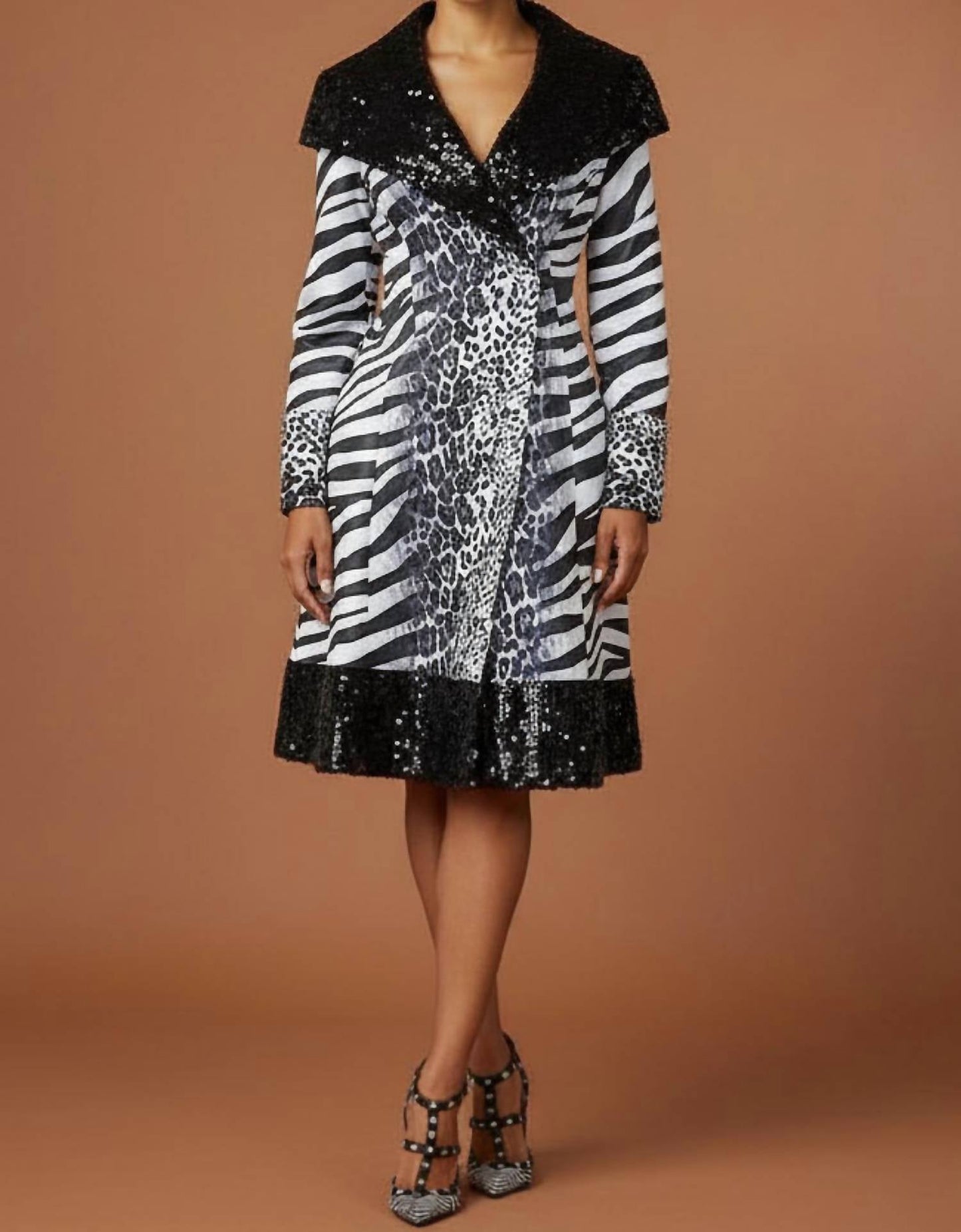 Pailletten-Kleidmantel mit Animal-Print