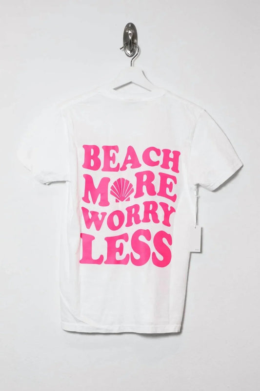 Damen T-Shirt mit Oversize-Grafikdruck: „Women's Beach More Worry Less“