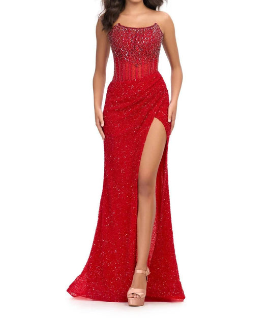 Crystal Beadwork Strapless Gown