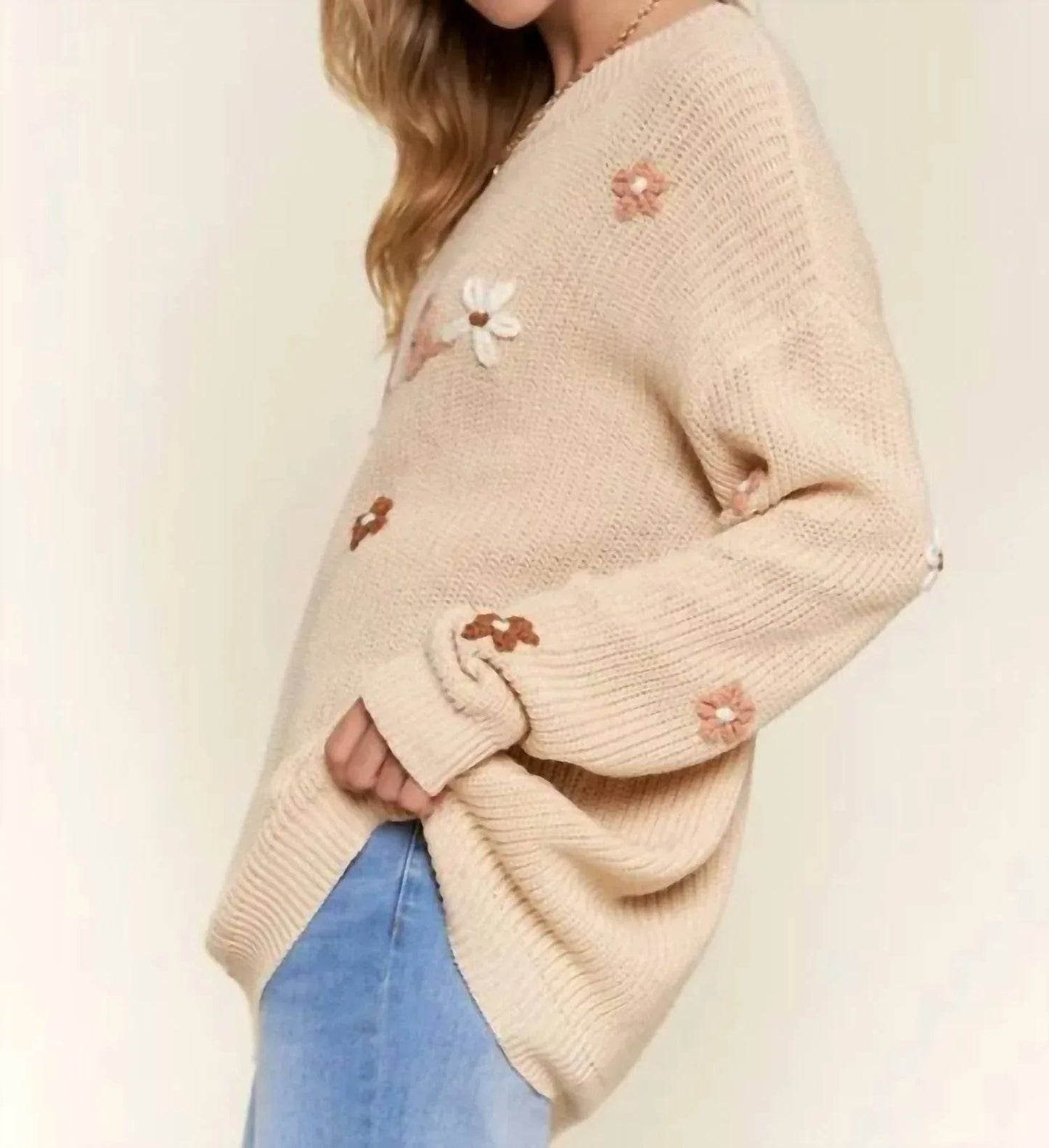 Hallo Blumenstickerei Pullover