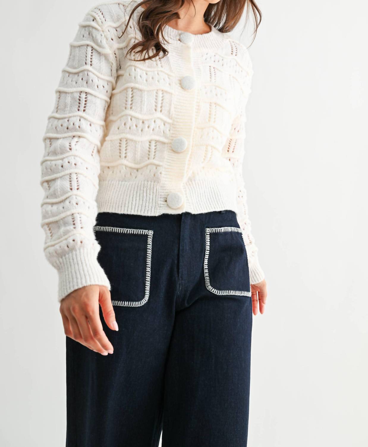 Strickjacke mit texturiertem Strick und Knopfleiste
