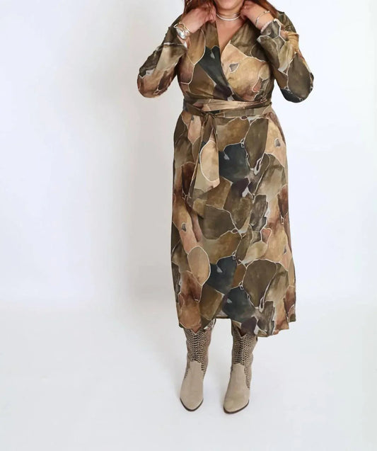 Wrap Print Midi Dress