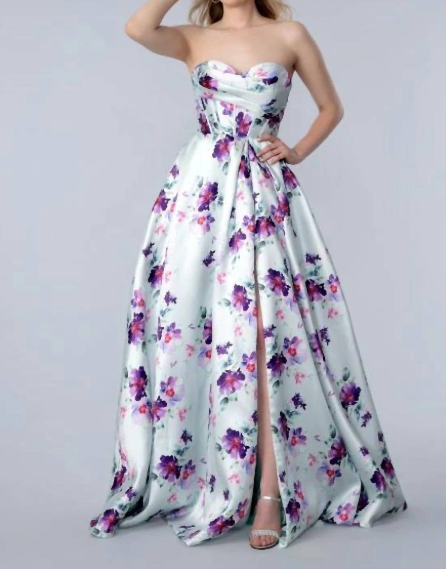 Langes, festliches A-Linien-Ballkleid mit Blumenmuster