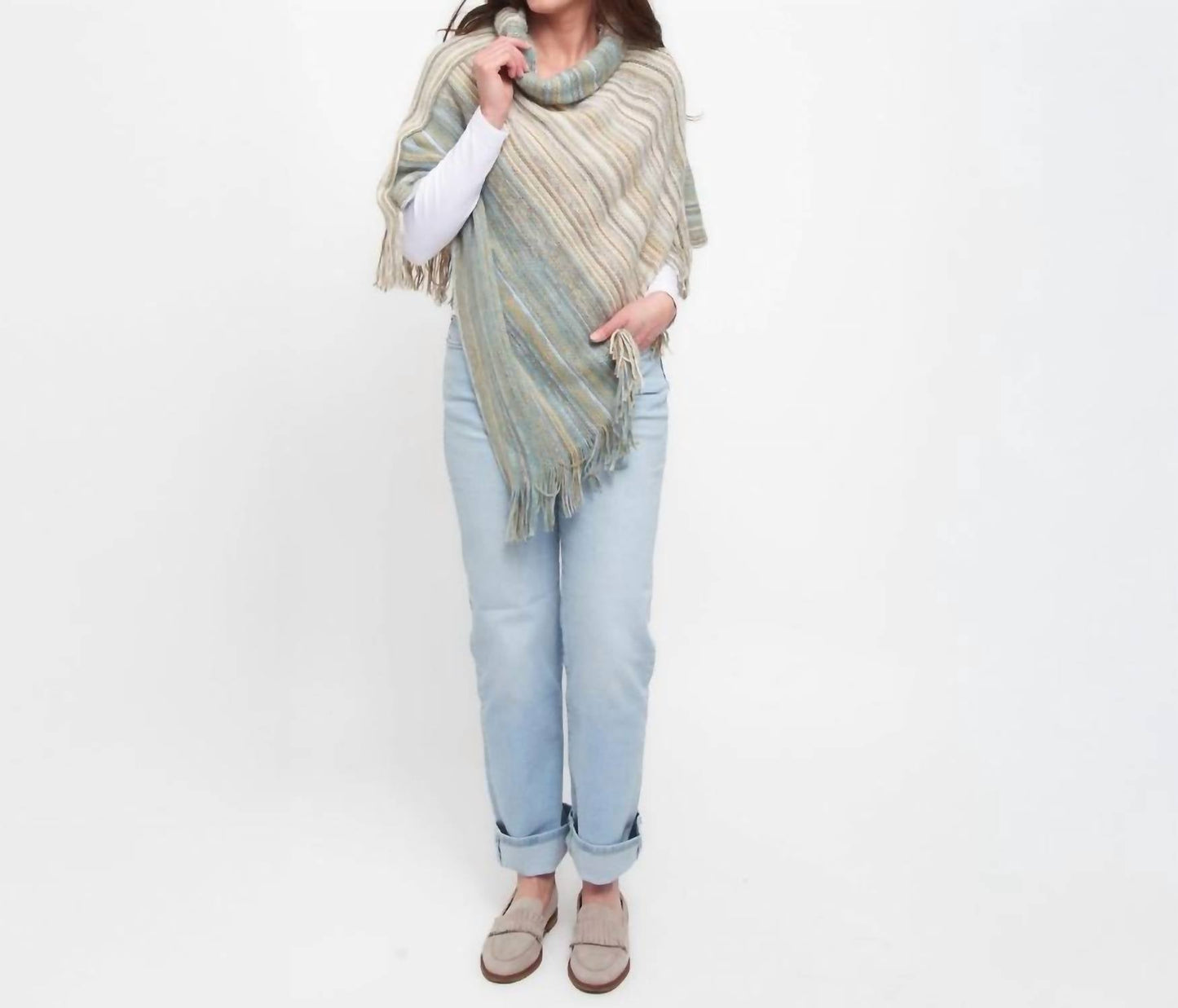 Tiya Striped Funnel Neck Poncho