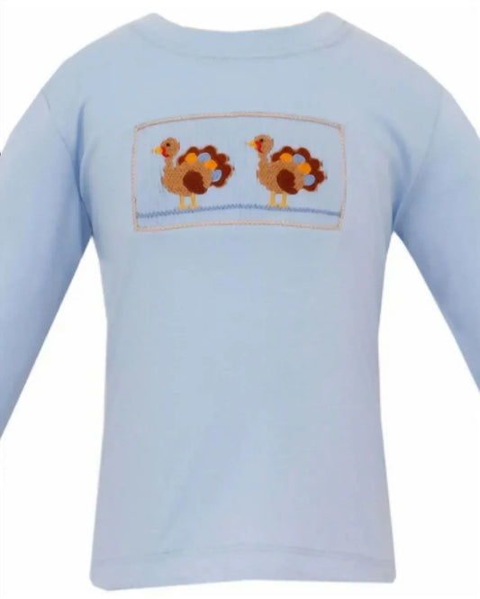 Mädchen Langarm-Strickshirt mit gesmoktem Truthahn-Motiv