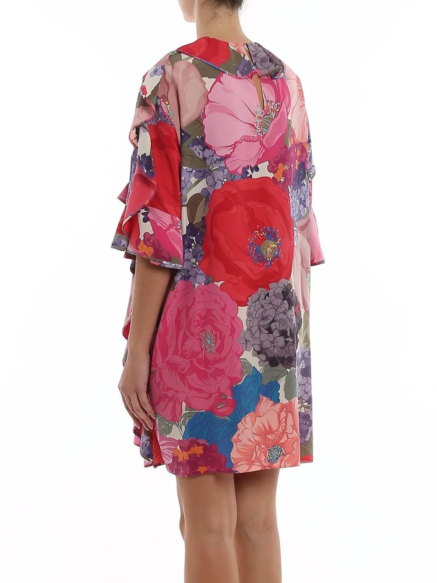 Floral Silk Flounced Dress
