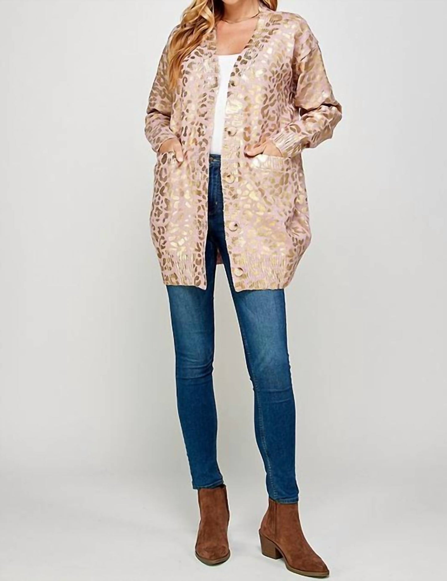 Langer Cardigan mit Animalprint-Folie