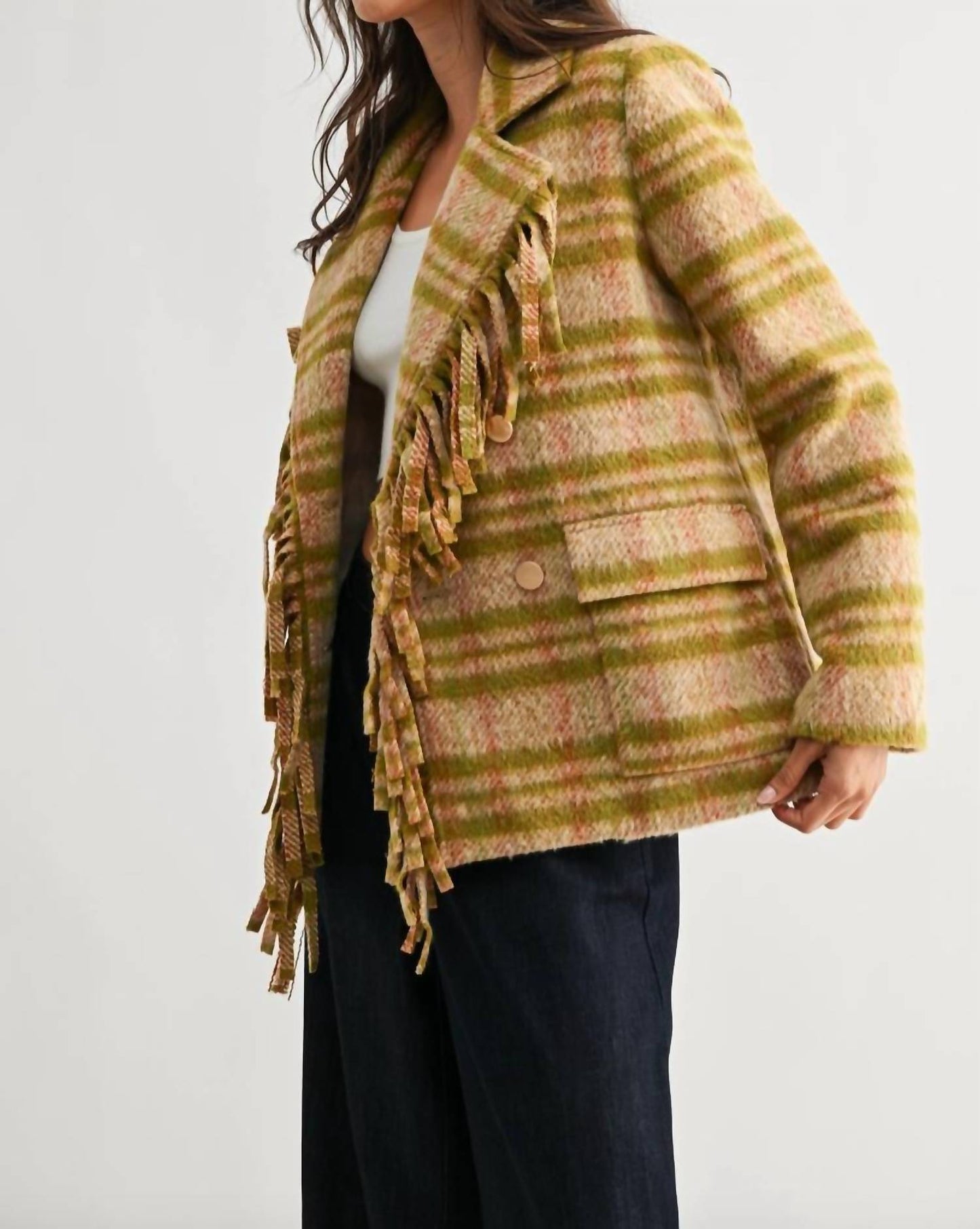 Meg Plaid-Fransenjacke