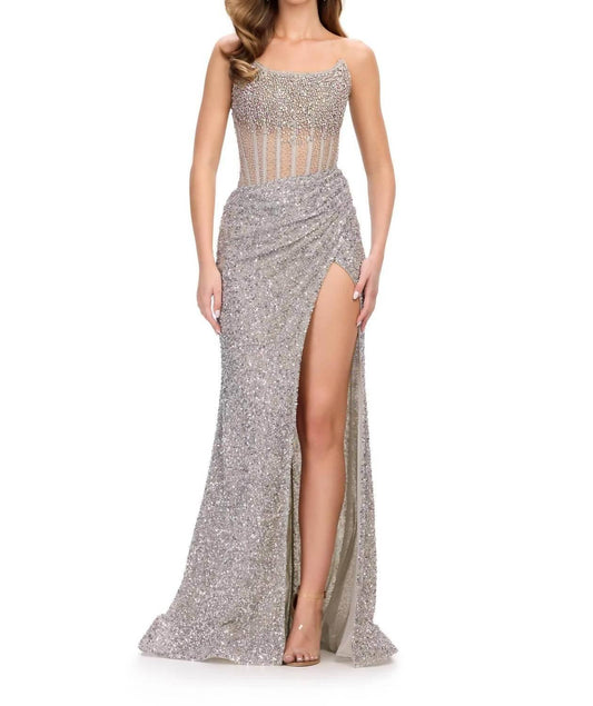 Crystal Beadwork Strapless Gown