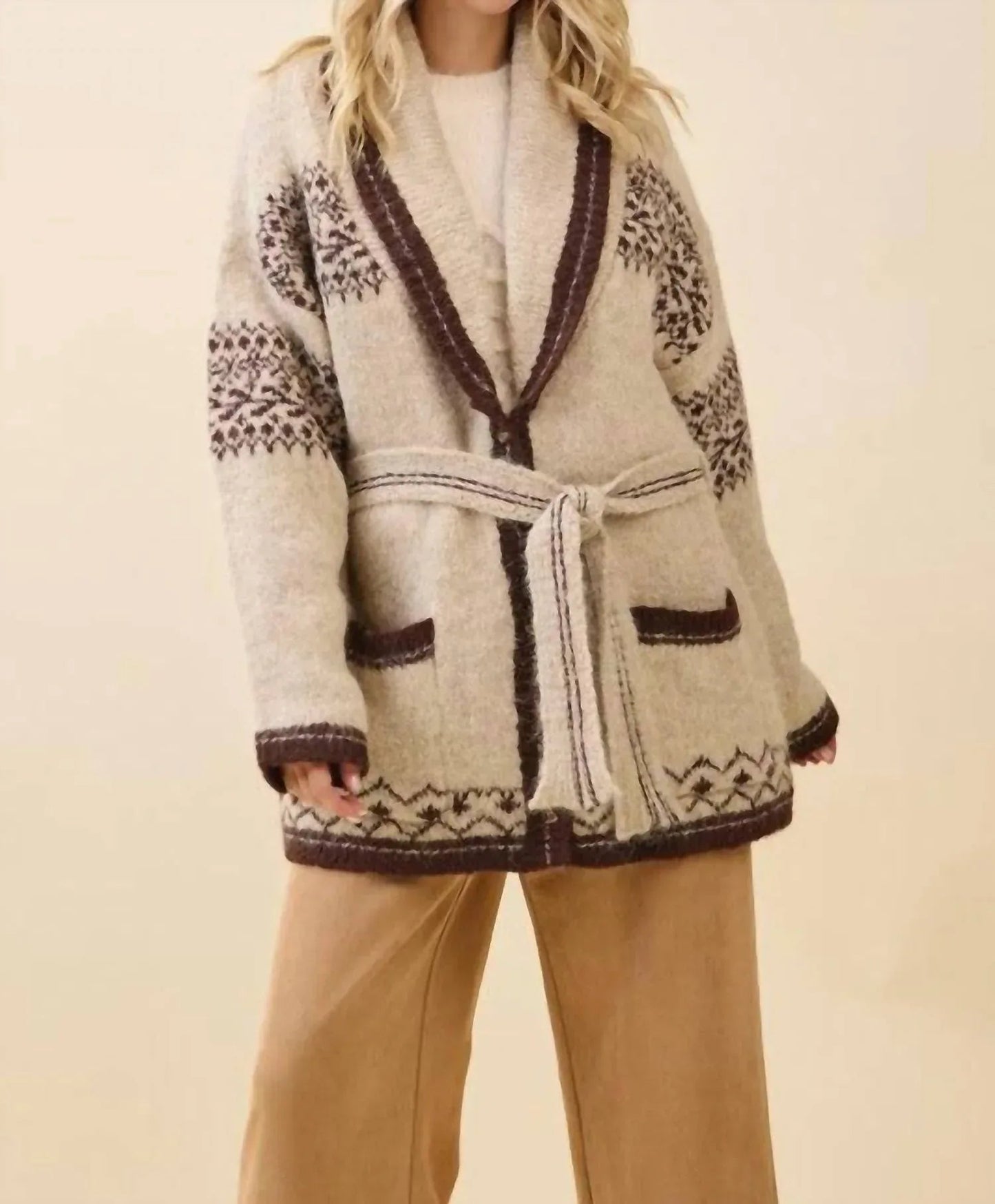 Fuzzy Knit Belted Cardigan