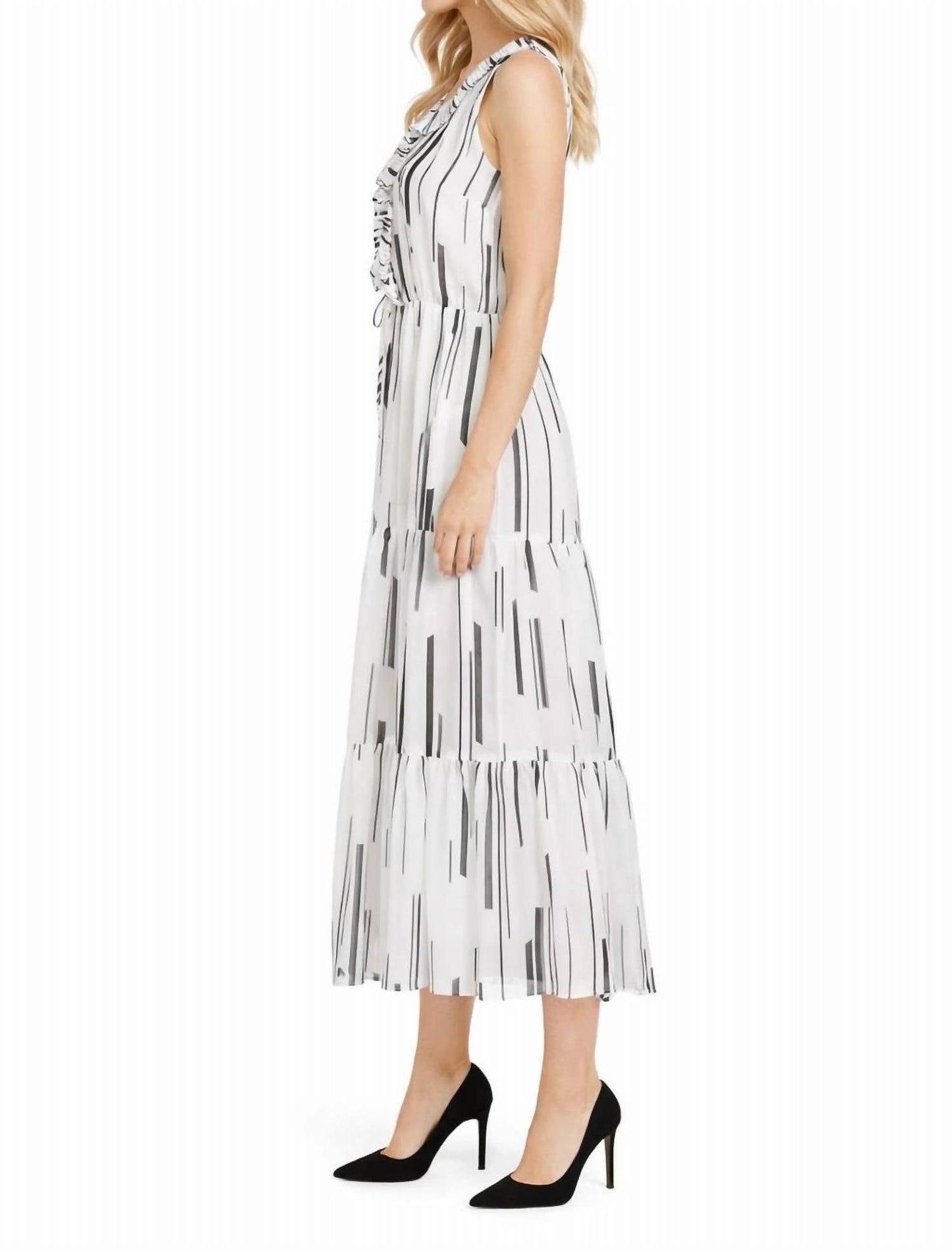 Ärmelloses Kleid mit Schleifenbindung und V-Ausschnitt