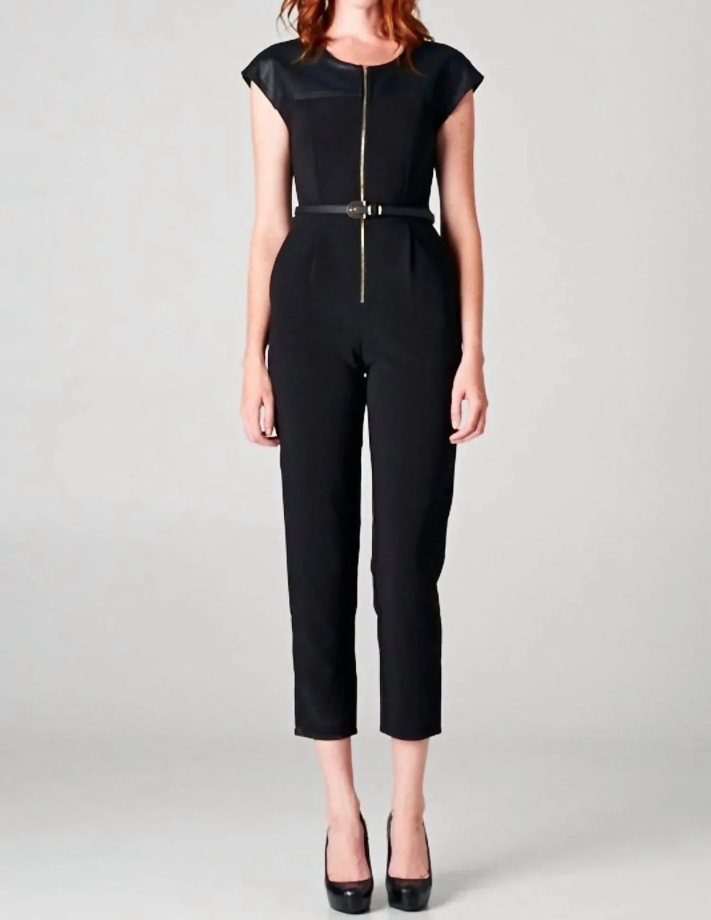 Leather Sleeve Jumpsuit