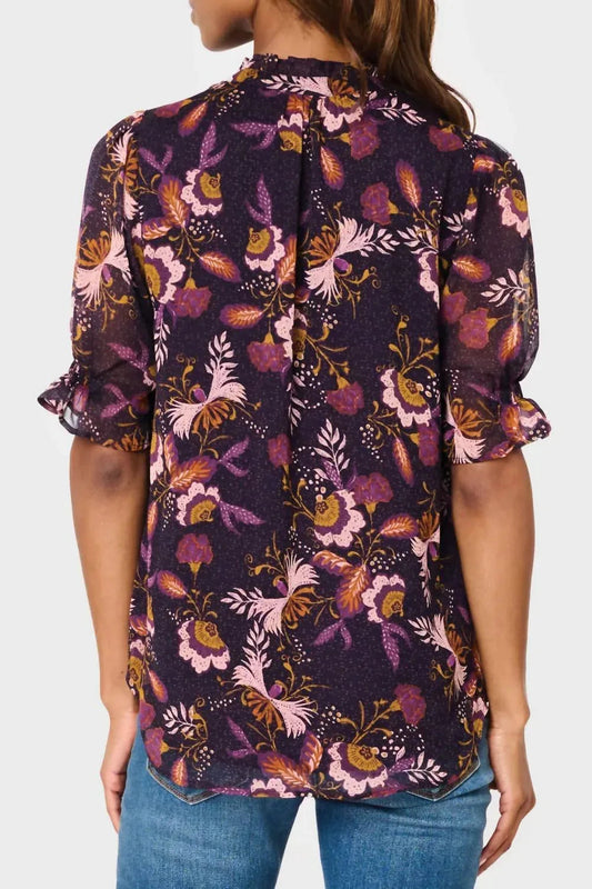 Dianthus Henley Puff Sleeve Chiffon Blouse