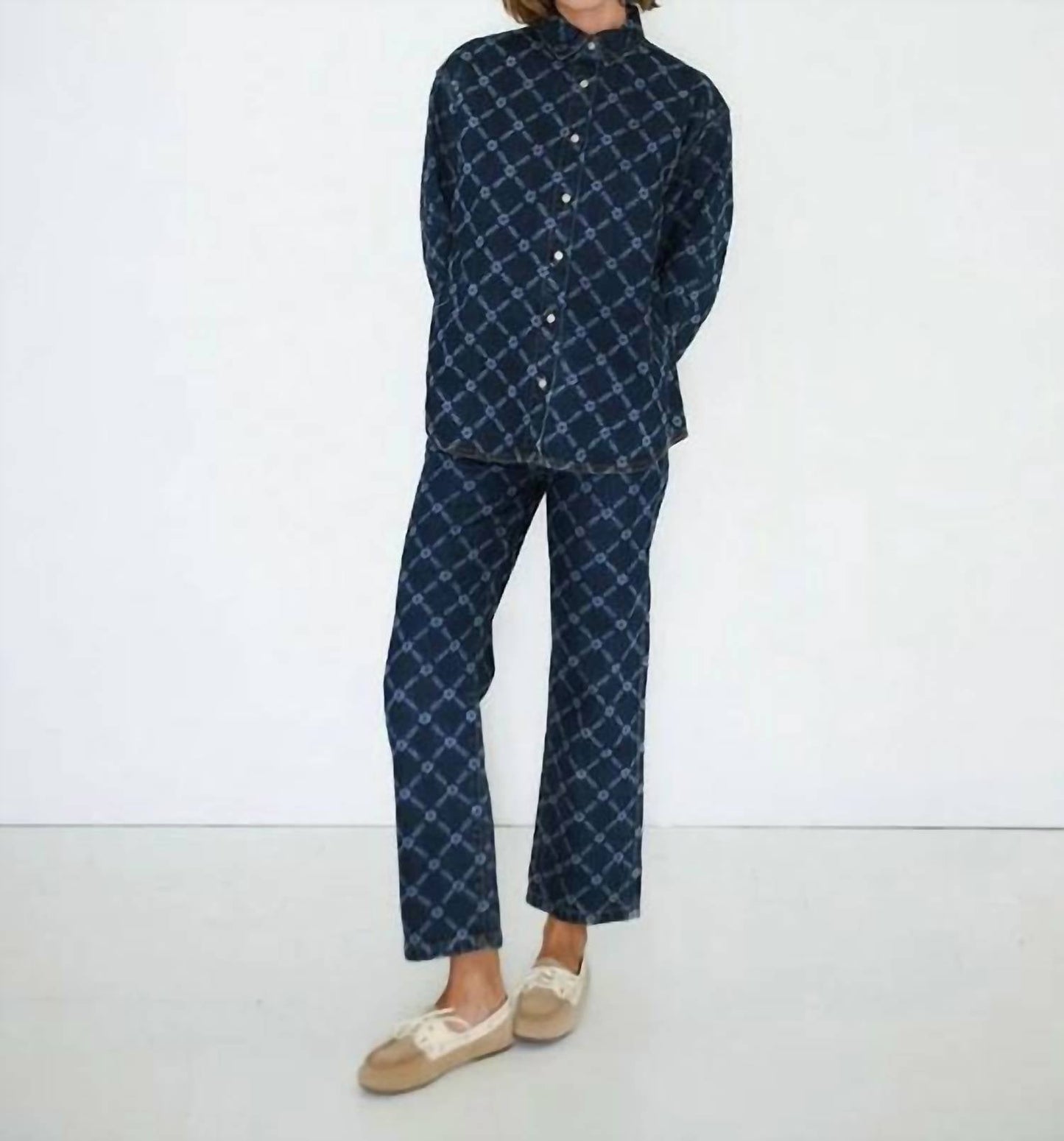 Damen-Blumen-Gitter-Jeanshemd