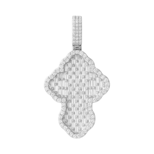 Women's Sterling Silver Baguette Cubic Zirconia Curved Cross Pendant