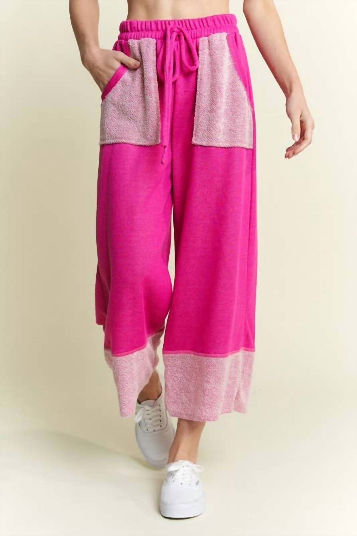 Washed Elastic Waist Wide Pants
