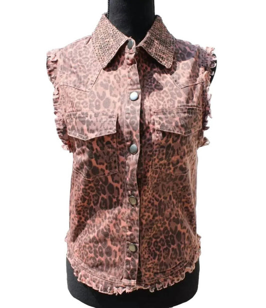 Women's Animal Print Distressed Vest
