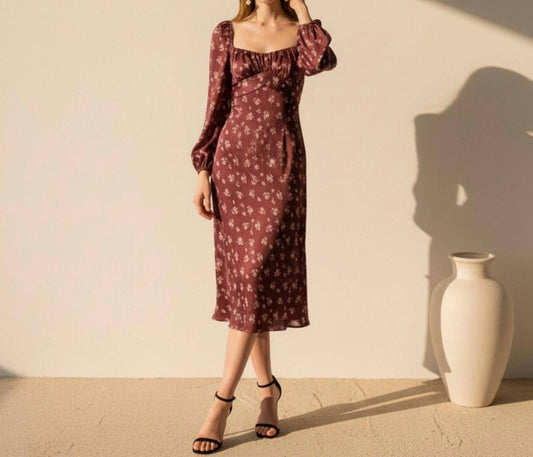 Floral Long Sleeve Midi Dress
