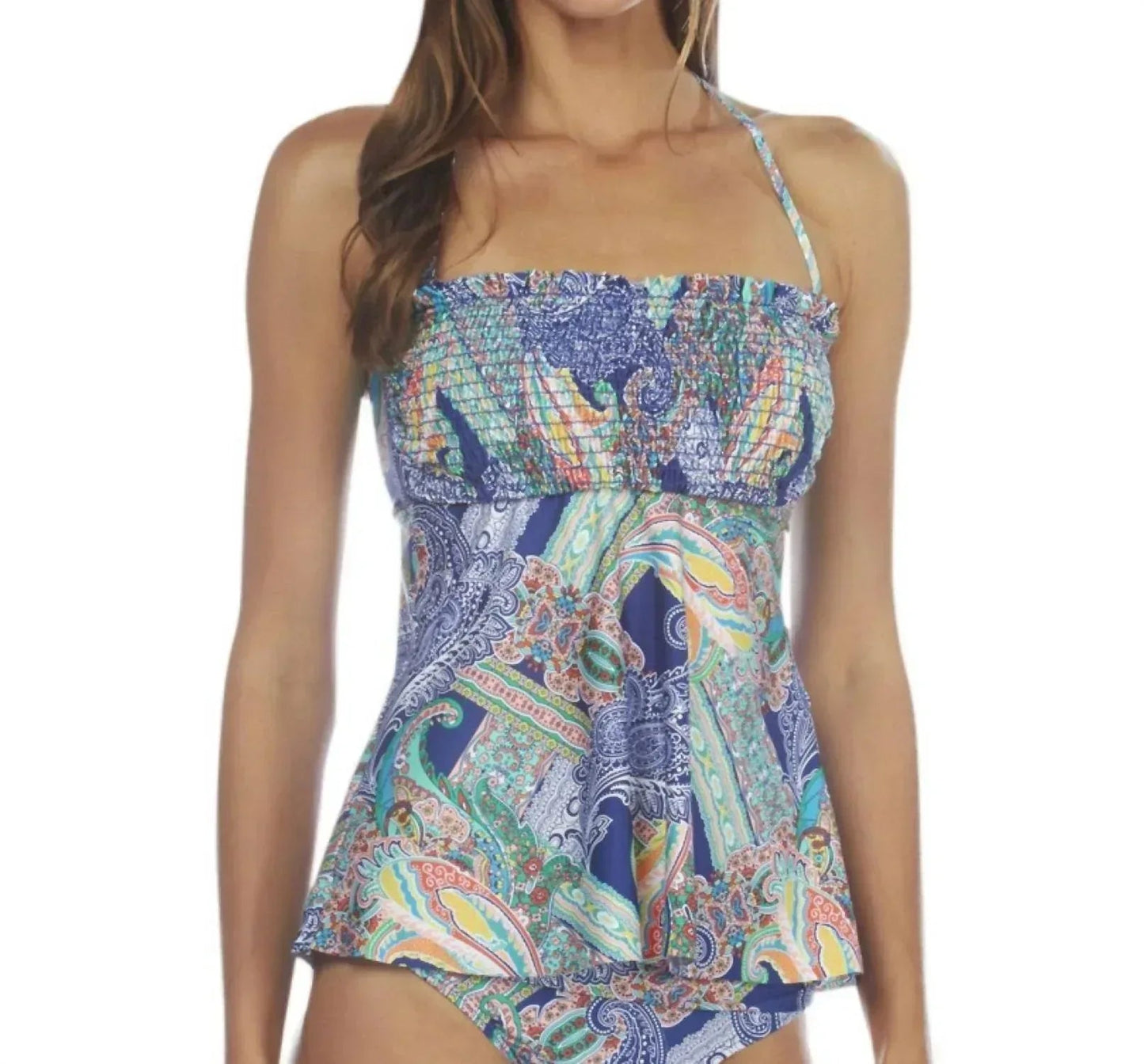 Smocked Bandeau Tankini Top