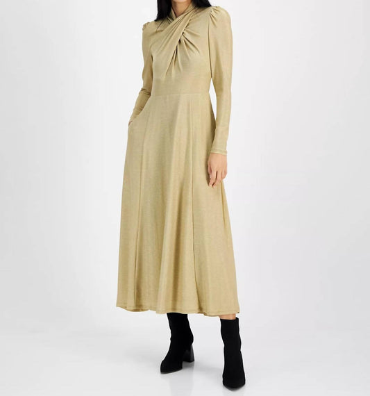 Harland Fauxwickelkleid mit Metallic-Fäden