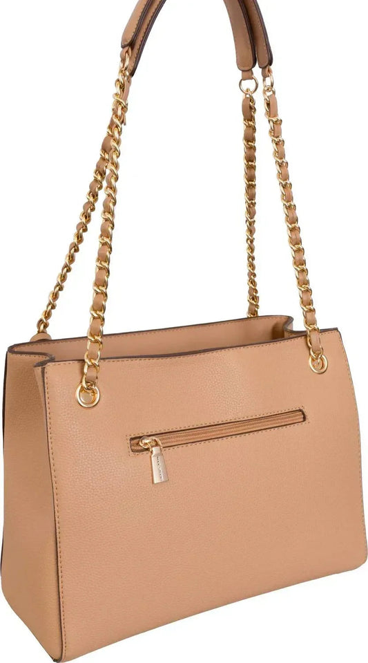 Women's Pebble Grain Double Handle Chain Tote Bag