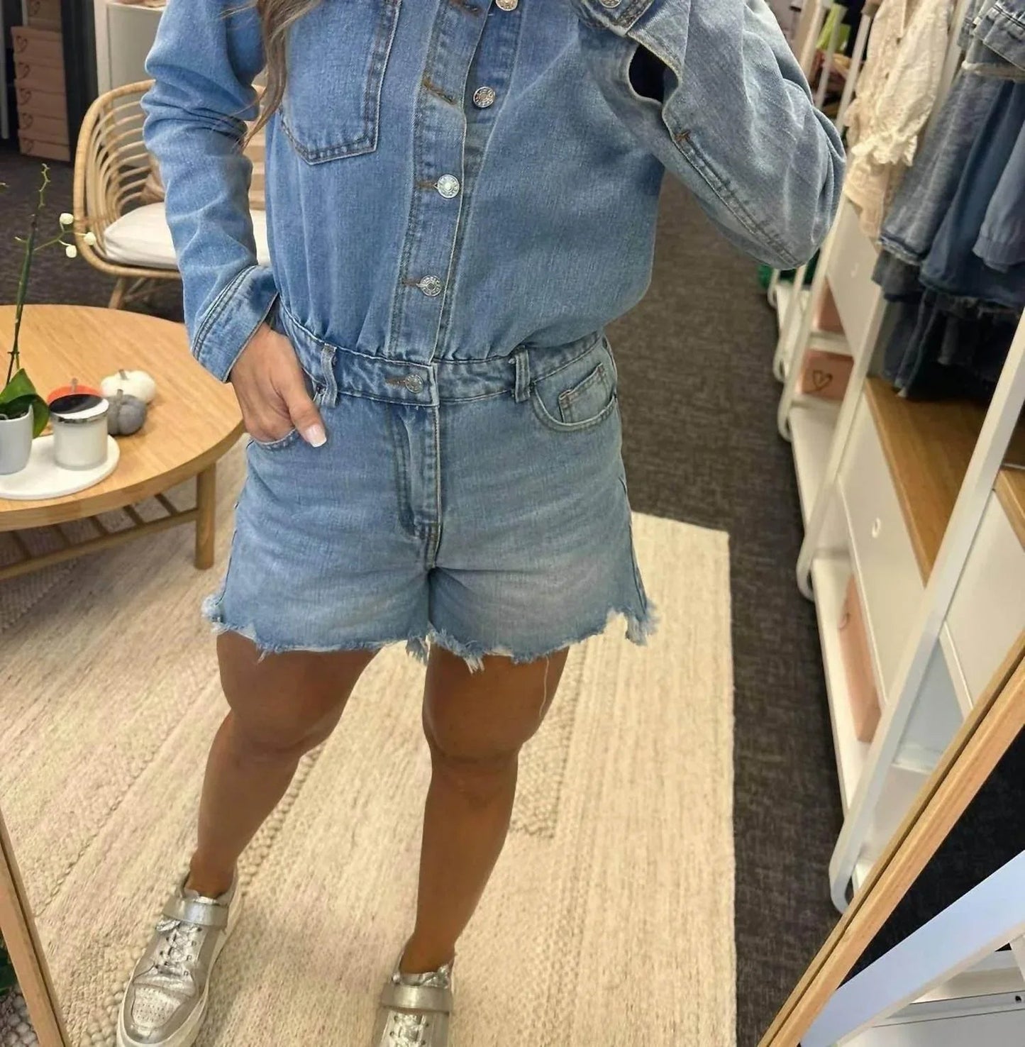 Long Sleeve Denim Romper